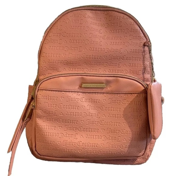 Juicy Couture Backpack w/ Mini Wallet Logo Light Jasmine Word Play Bag Pink  EUC - Picture 1 of 8